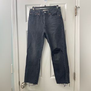 Levi Wedgie Straight Black Distressed women’s jeans size 27